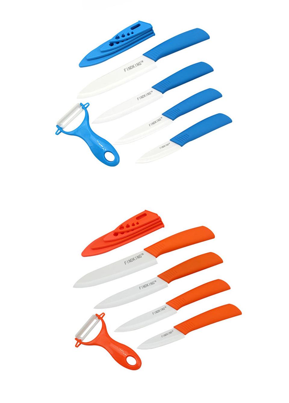 FINDKING 6pcs Ceramic Knife set, Good Quality Kitchen Knife 3" 4" 5" 6 inch Peeler with Acrylic Holder, Cutting Meat, Vegetable and Fruit, Kitchen Tools Block