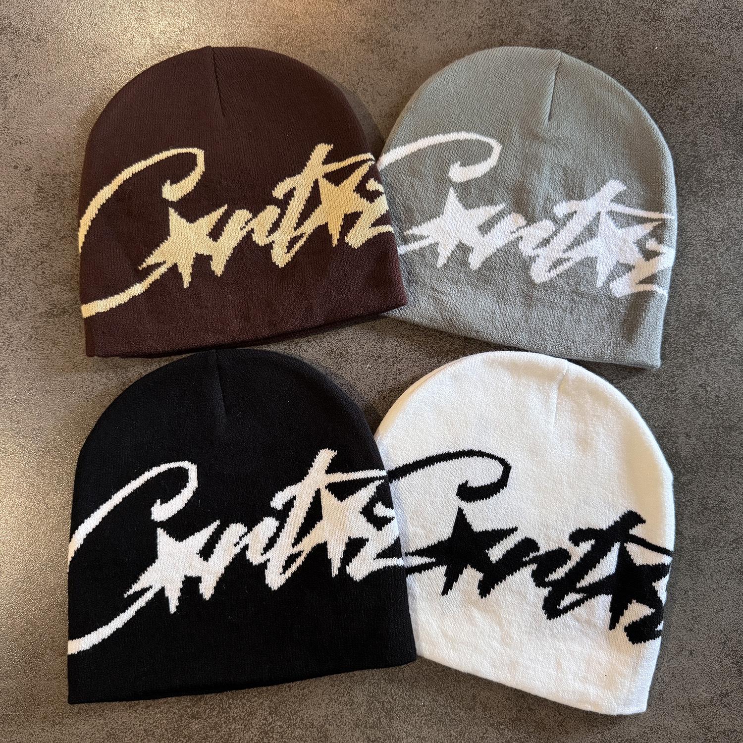 Graffiti Star Knit Beanie - Y2K Streetwear Cuffed Skullcap, Soft Warm Winter Hat for Men & Women, Hip-Hop Style, Multiple Colors