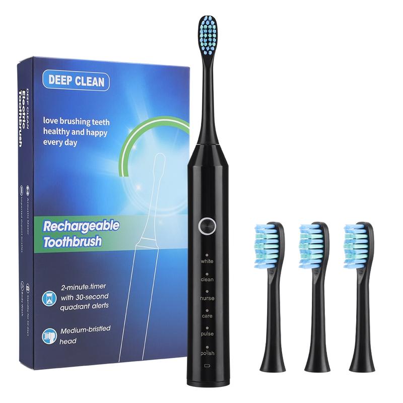 Electric Toothbrush,  With 4 Replacement Brush Heads 6 Modes Rechargeable Toothbrush, Waterproof Design Teeth Cleaning