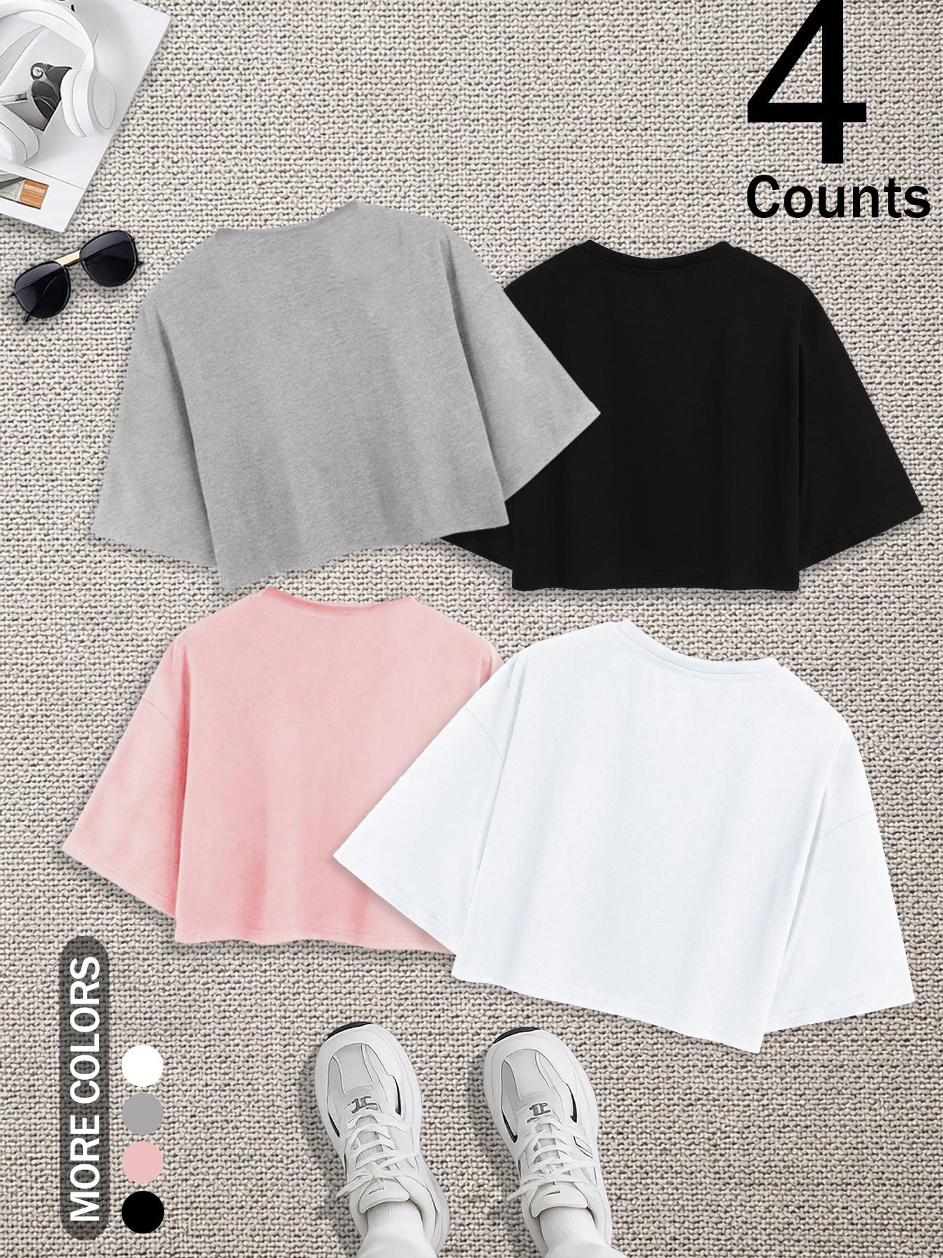 Women's Casual Loose Fit Short Sleeve Basic Minimalist Top Set, Soft Comfortable Fabric, Perfect for Outdoor Shopping & Summer Wear