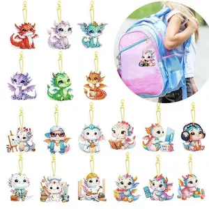 6/8PCS 5D Diamond Drawing Keychain - Double sided Keychain - Handmade DIY Gift for Children - Art and Craft Supplies Pendant