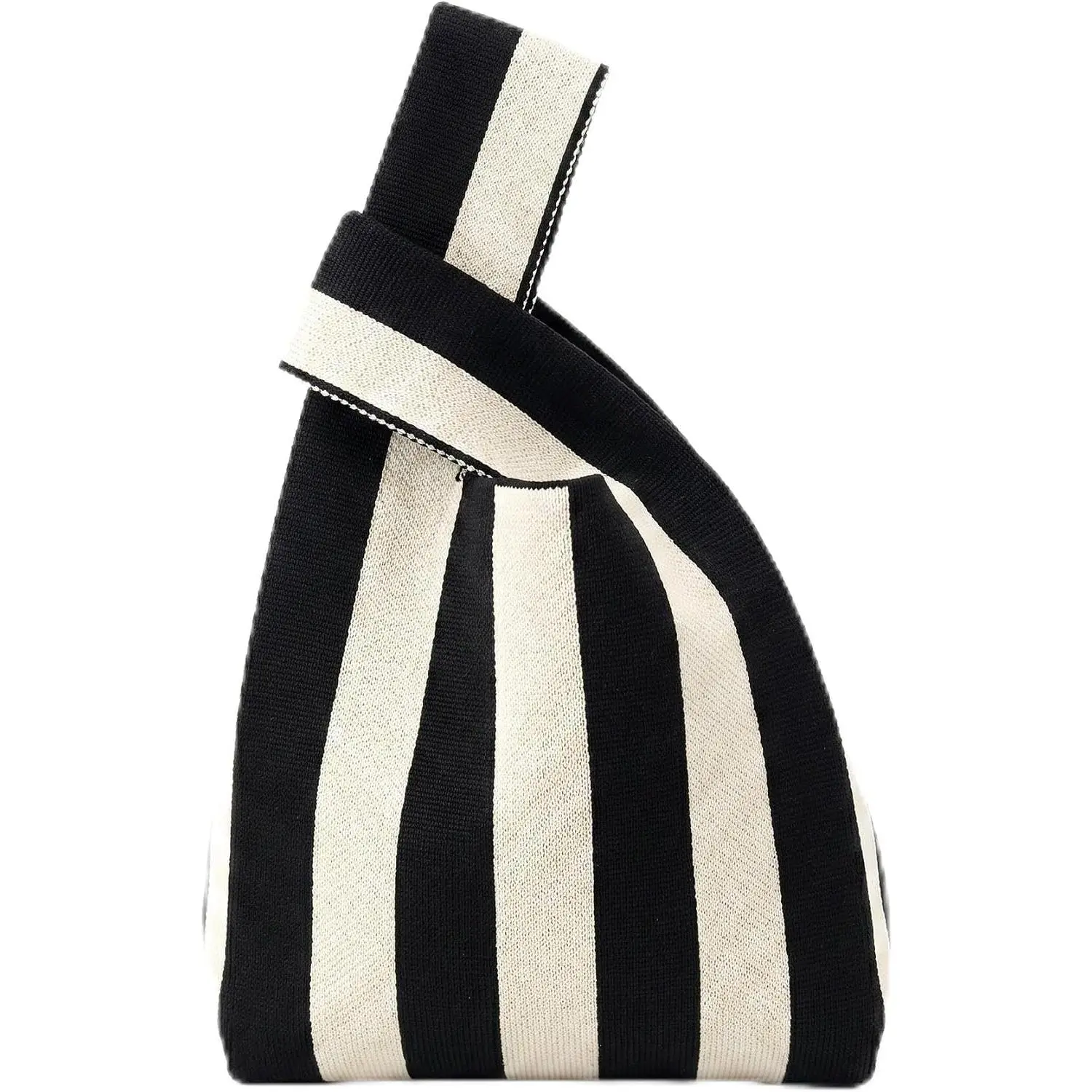 Crochet Wristlet Bag for Women, Black White  Knot Purse | Crochet Knit,  Knot, Black White Stripe, Phone Wallet , Lightweight Carry,  for Women