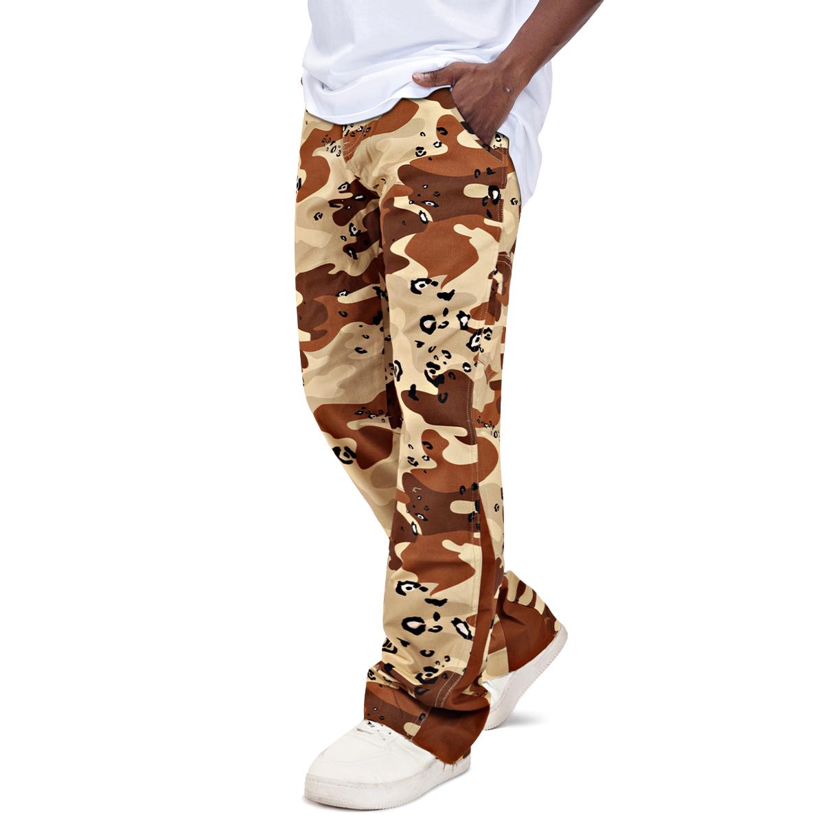 GINGTTO Men’s Camo Stacked Flared Pants Wide Leg Chino Stretch Casual Baggy Trousers Streetwear
