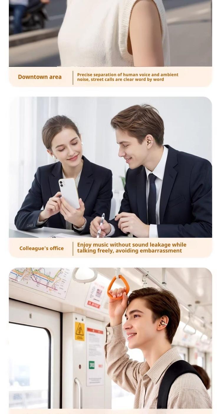 Hetoie 2026 Open-Back Bluetooth-compatible Earbuds, Wireless Headphones with Clear Mic, Type-C Fast Charging, Comfortable All-Day Wear