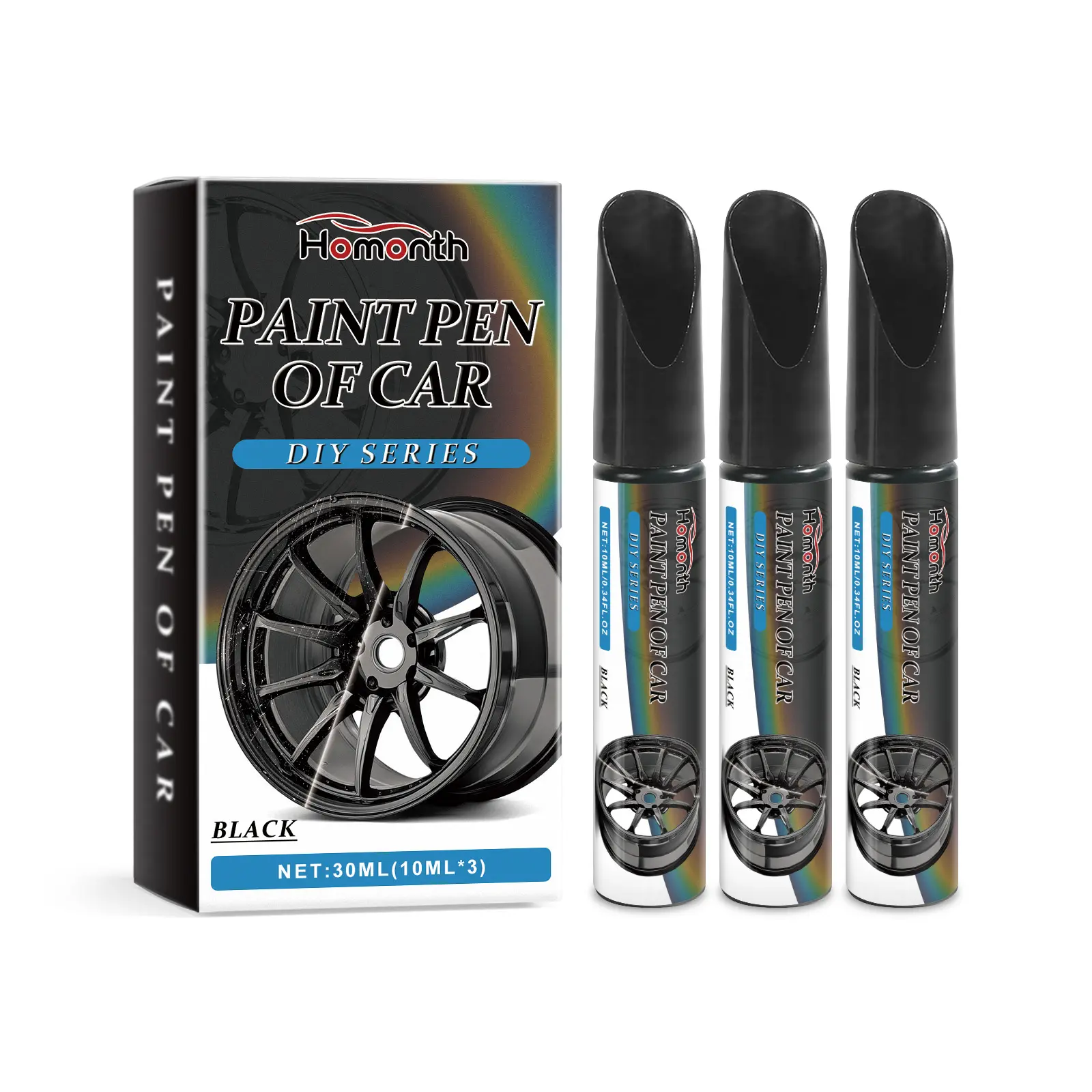 Black Rim Touch Up Paint Pen – Easy 3Pcs Wheel Scratch Repair Kit for Alloy Rims, Quick Fix Curb Rash & Scratches, Glossy Scratch-Resistant Finish, Car Detailing Essential, Pen Car Scratch Remover