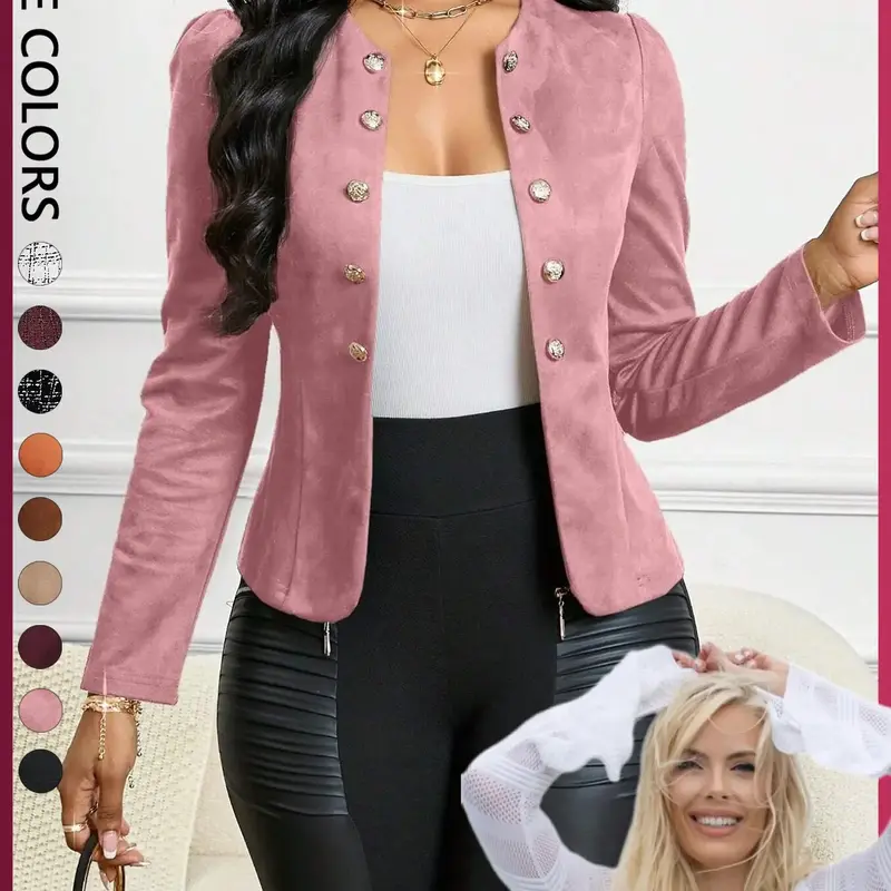 【Susan's Exclusive】Women's elegant open front tailored jacket coats with, round neck and classic buttons, slim fit stylish outerwear for going out, date nights, parties, and casual work, a chic wardrobe staple.