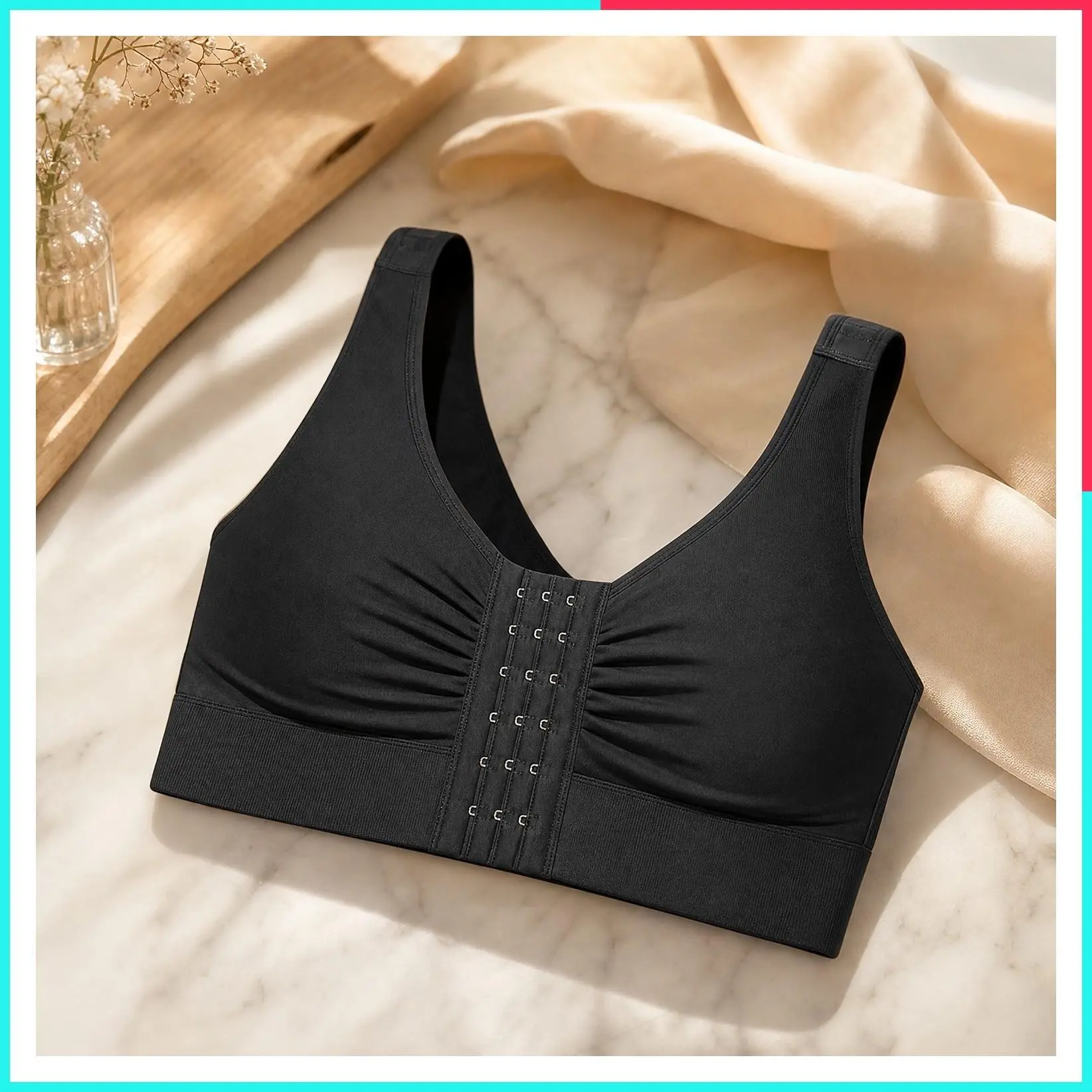 Women's Post-Surgery Front Closure Compression Bra - Wireless, No Padding, Adjustable Straps, Full Coverage for Mastectomy Support & Breast Augmentation Recovery