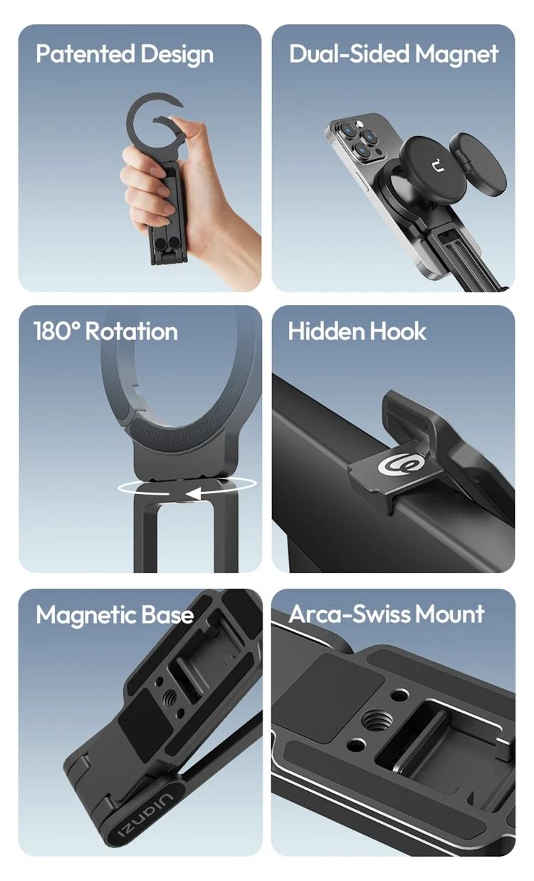 Ulanzi MA38 Mobile Phone Photography Stand Selfie Stick Double Magnetic Overhead Tripod for Samsung Xiaomi Huawei iPhone Vivo