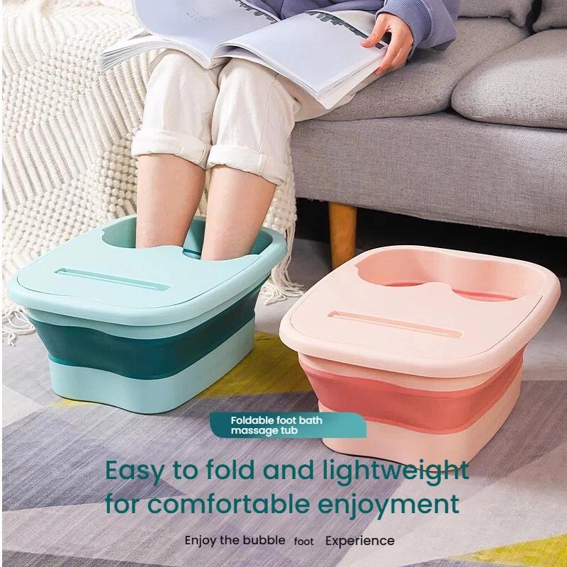 Portable Foldable Foot Bath Tub with Massage - Adjustable Soaking Basin for Home & Travel, Non-Slip Collapsible Foot Spa Bucket with Handle, Ideal for Dormitory Use