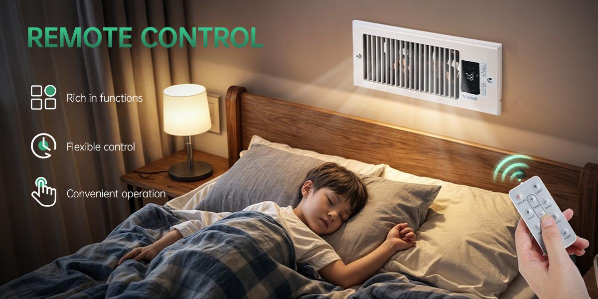 Register Booster Fan for 4” x 10” Register Holes, Improves Heating & Cooling Vents,window fan, 10-Speed Quiet Ventilation Fan with Thermostat & Remote, Negative Ion Air Vent Booster, Enhances Airflow & Home Comfort Heating circulation Warm Air Mode