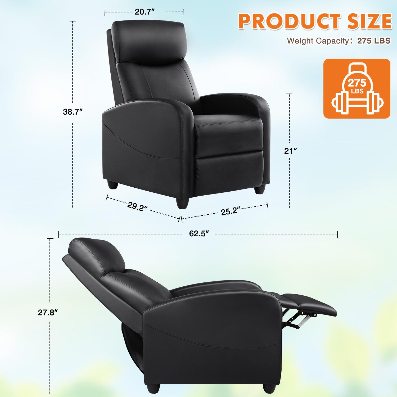 Massage & Heating Manual Recliner Sofa | Ergonomic Casual Chair for Living Room Relaxation Comfort Durable Chair Heater Remote Control Sturdy Material Black