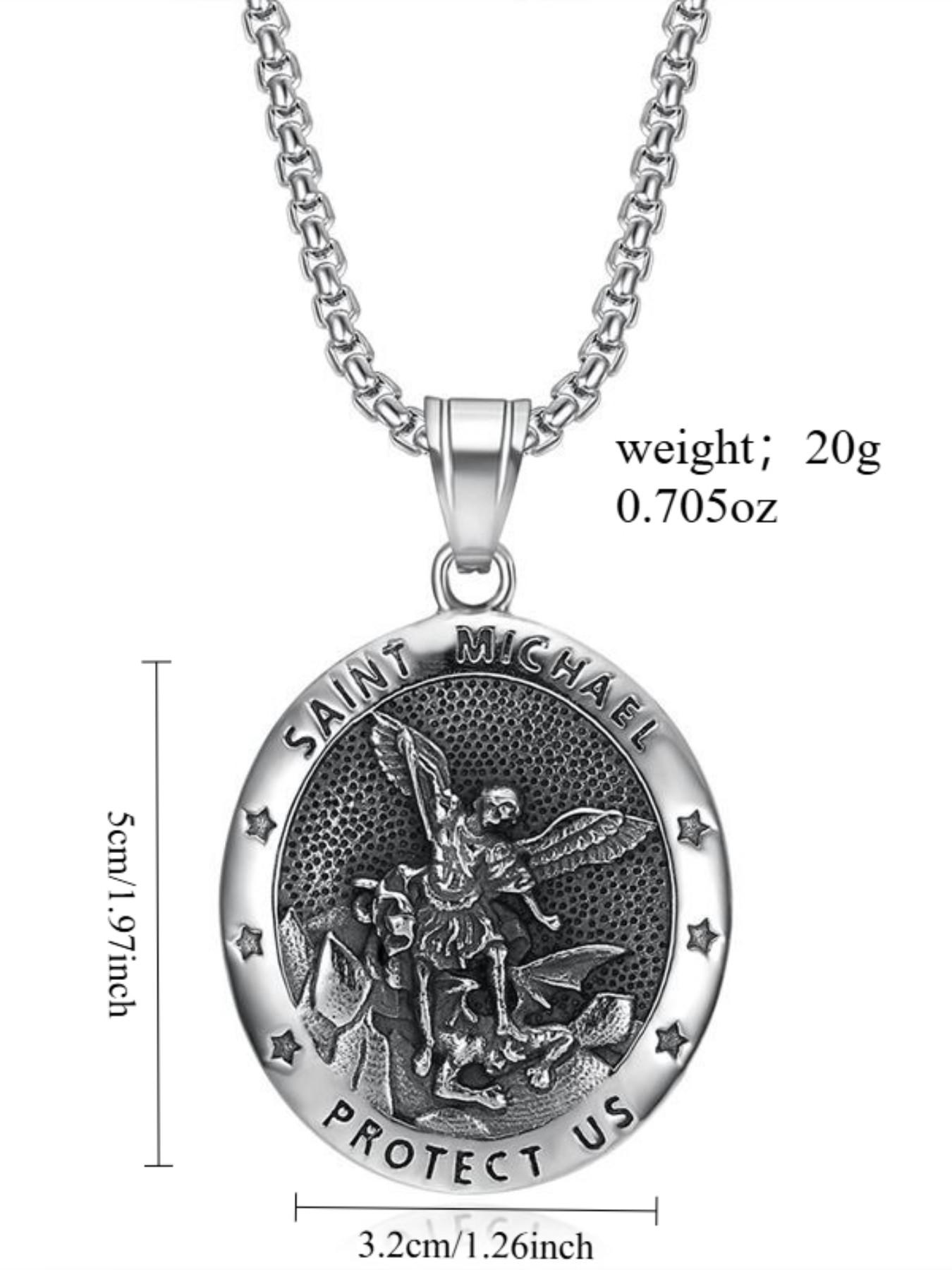 Vintage Saint Michael Angel Pendant Necklace, Unisex Titanium Steel Round Charm, Protective Jewelry for Men and Women, Unique Fashion Accessory