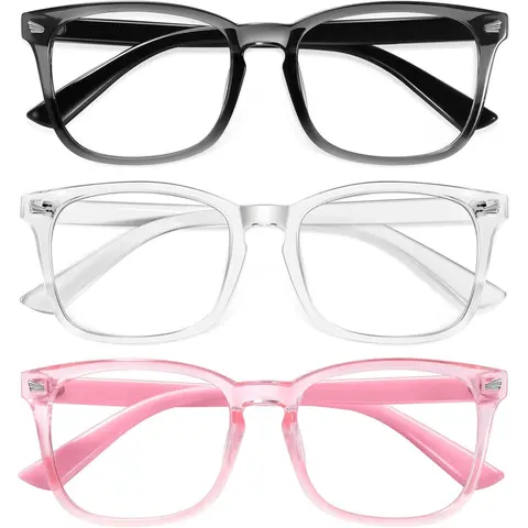Unisex Classic High-Quality Horn Reading Eyeglasses - Blue Light Blocking Lens (99% Protection), Anti-Eyestrain, UV Protection, Aesthetically Pleasing Geometric Design, Textured Temple, for Computer Users, 1/2/3 Pack