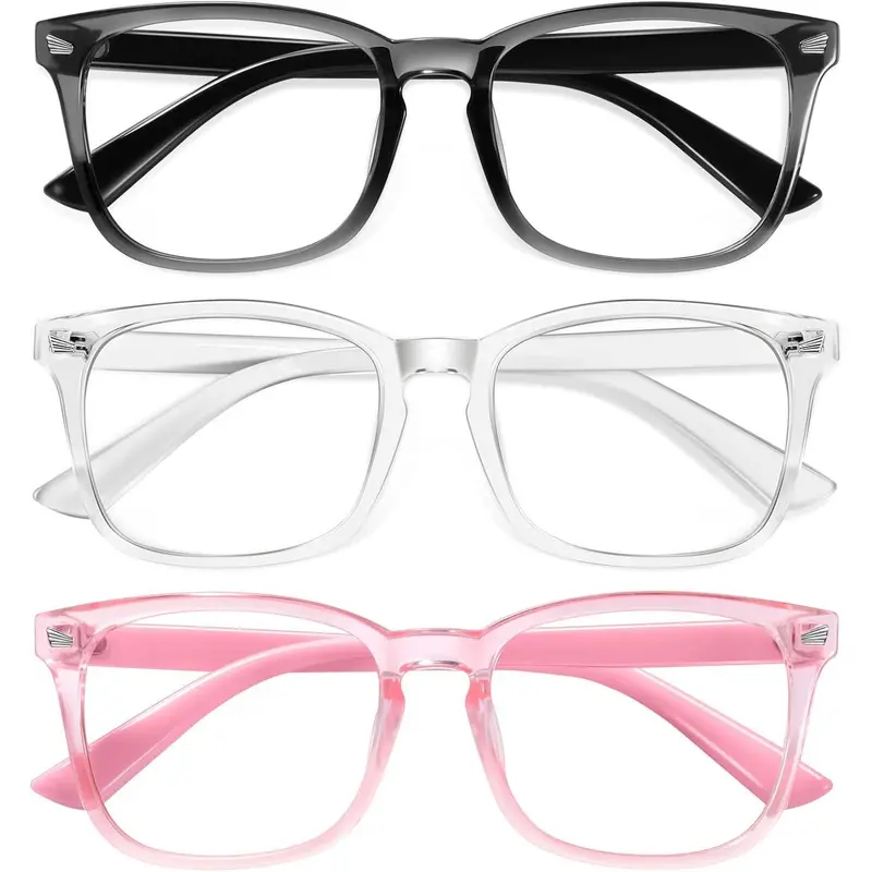 Unisex Classic High-Quality Horn Reading Eyeglasses - Blue Light Blocking Lens (99% Protection), Anti-Eyestrain, UV Protection, Aesthetically Pleasing Geometric Design, Textured Temple, for Computer Users, 1/2/3 Pack