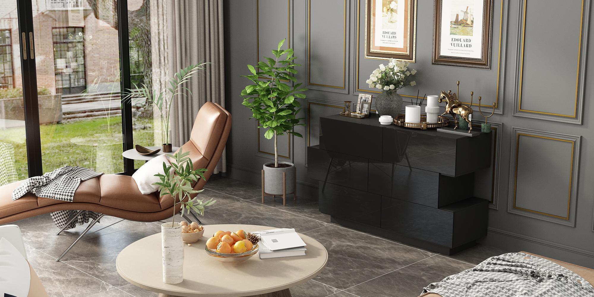 FUFU&GAGA Modern Dresser Storage Chest with 6 Drawers & Stylish Shape, Wood Double Dresser Chest with Glossy Surface for Bedroom Mdf Cabinets Black Furniture FUFU&GAGA Modern Dresser Storage Chest with 6 Drawers & Stylish Shape, Wood Double Dresser Chest with Glossy Surface for Bedroom Mdf Cabinets Black Furniture