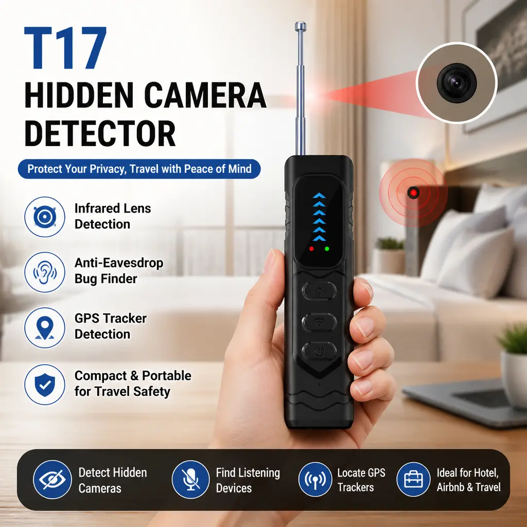 T17 Anti‑Spy Detector Device, Infrared Hidden Camera Detector, RF Signal Scanner for Detecting Hidden Cameras, Audio Bugs, GPS Trackers for Hotel Room Privacy Protection