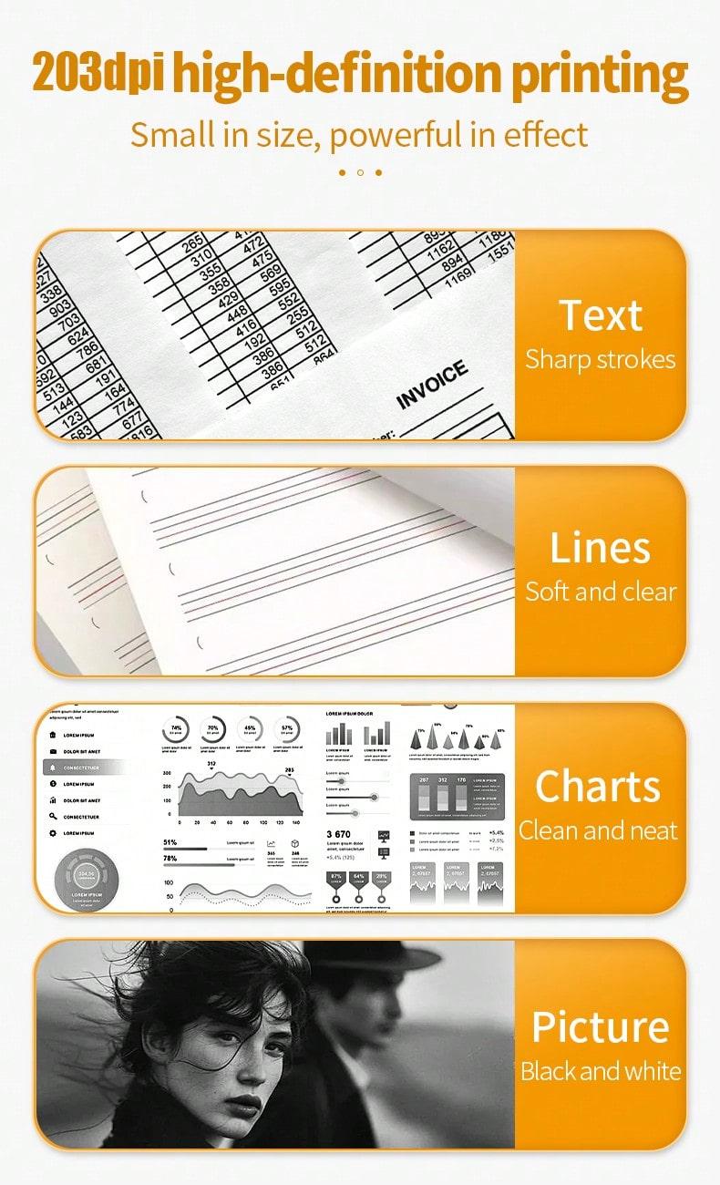 Portable Wireless Inkless Printer, Bluetooth-compatible Thermal Printer Compatible with iOS Android Laptop, Supports Us Letter and A4 Paper