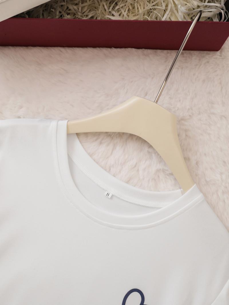 Two-Piece Set Women's Heart Print Round Neck Ruffled Sleeve Tee & Elastic Waist Pants Pajama Set, Regular Fit Casual Comfy Crew Neck Top & Trousers PJ Set, Ladies Summer Sleepwear