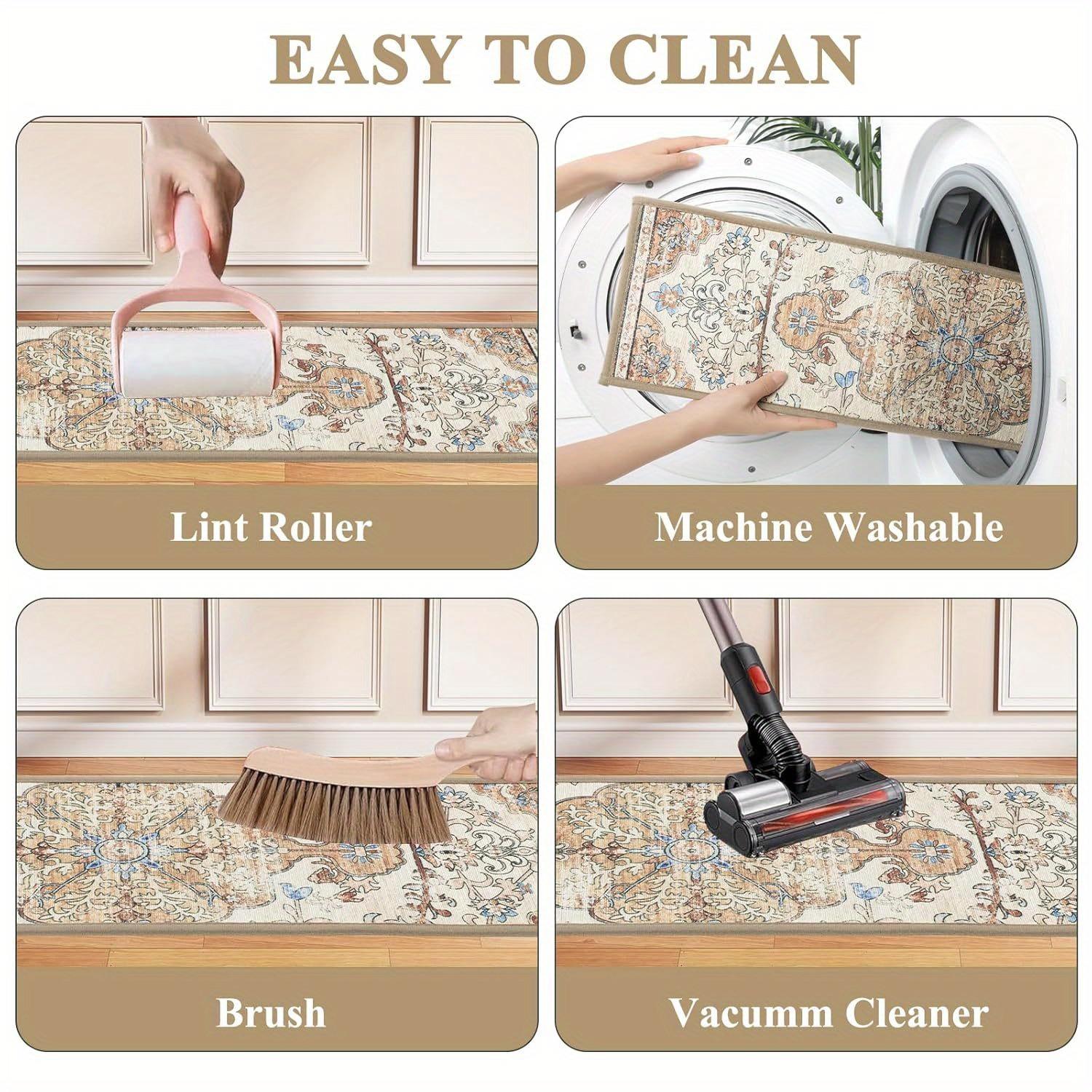 Non-Slip Stair Treads for Wooden Steps, 15pcs Vintage Boho Stair Runners for Indoor Stairs, Washable Non-Skid Carpet Stair Mats for Kids Elders Pets, Beige Bohemian Floral Stair Rugs