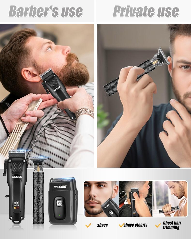 Weeme 3pcs/4pcs Blue Home Electric Hair Trimmer Set, USB Rechargeable, T-Head Trimmer, Shaver, Nose Hair Trimmer, Holiday Gift for Boyfriend, Hair Clippers Set