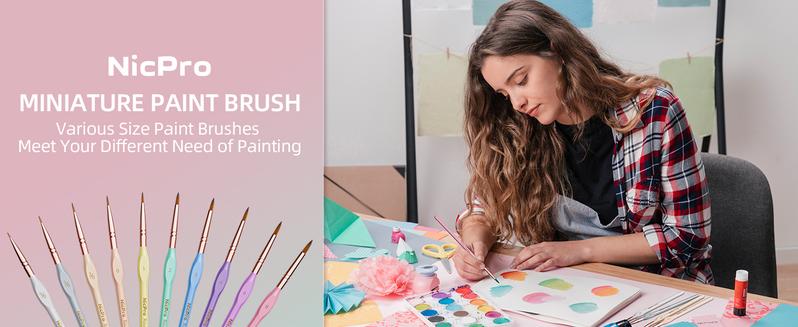 Nicpro 10Pack Micro Fine Detail Paint Brush Set, Macaron Pastel Small Miniature Fine Tip Detail Brushes Kit for Acrylic Oil Watercolor, Craft, Models, Miniatures, Rock Painting, Paint by Numbers