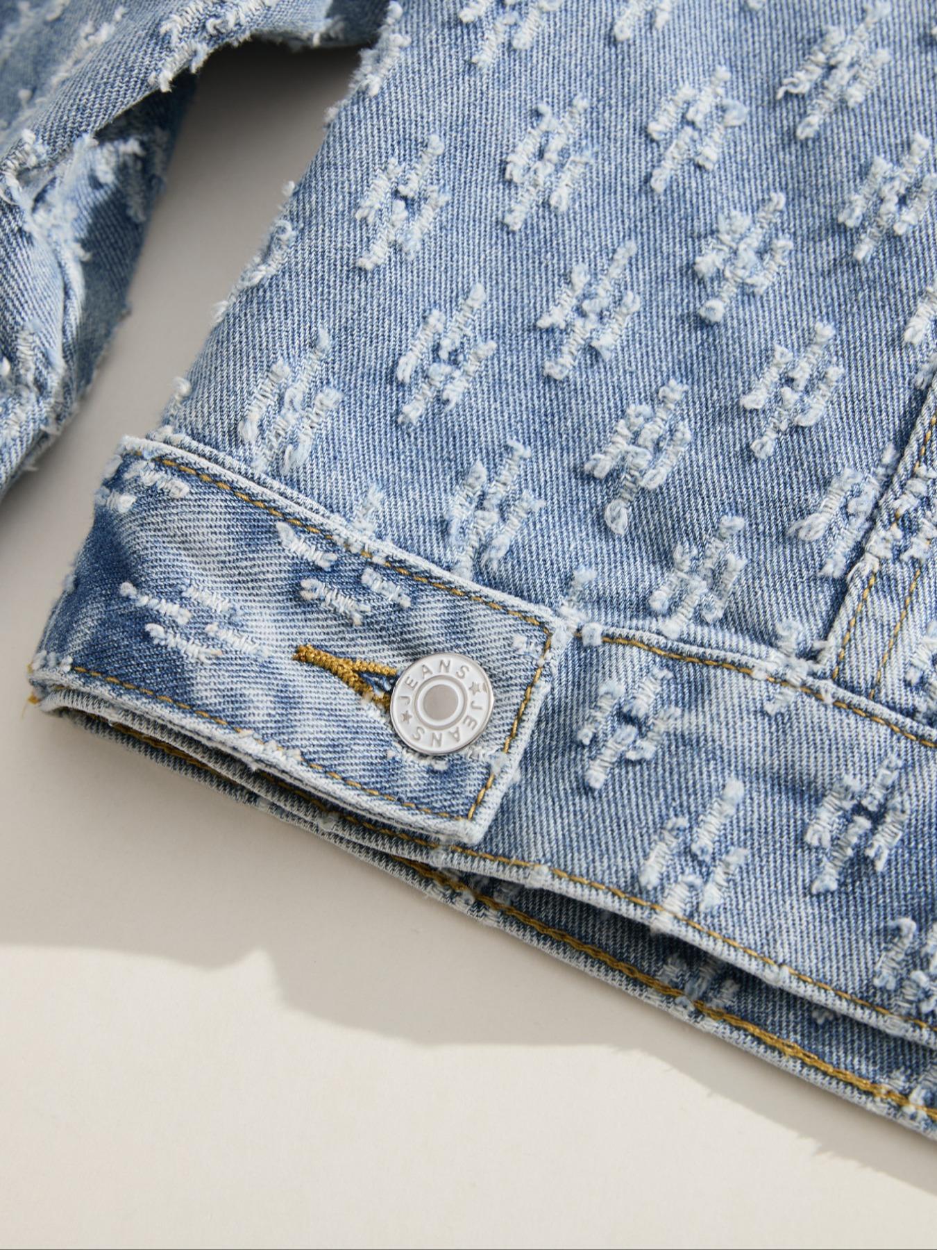 Men's Trendy Street Style Washed Light Color Single Button Long Sleeve Denim Jacket, Casual Ripped Jean Coat, Perfect Gift for Boyfriend