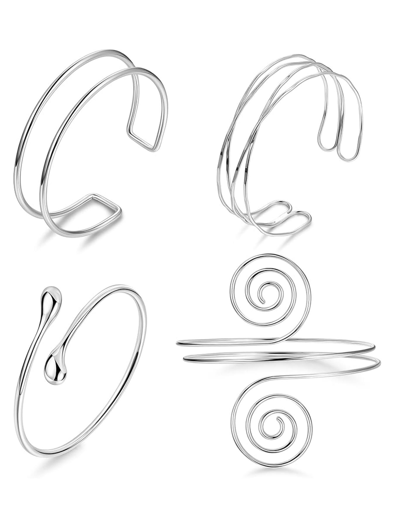 4pcs Upper Arm Cuff Bracelets for Women, Fashionable Bracelet, Casual Trendy Jewelry, Silver Color Cuff Bangle, Adjustable Upper Arm Bands, Simple Open Armlet Set, Elegant Minimalist Bangle, Adjustable Bangles, Bracelets Jewelry