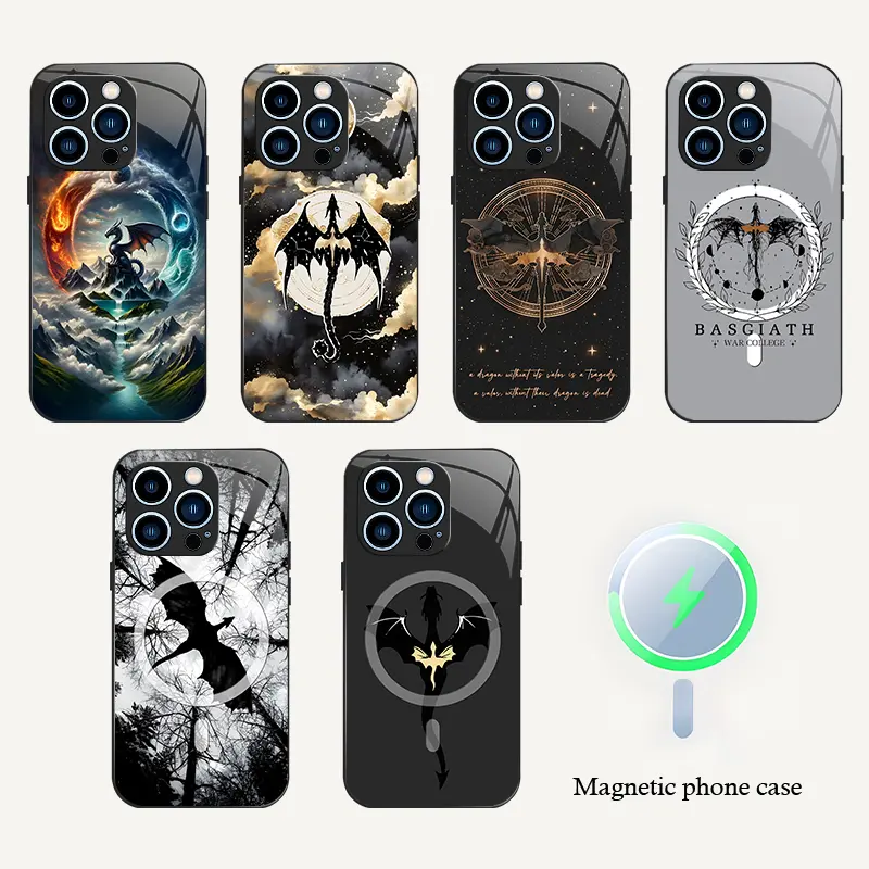 Magnetic Glass Black Dragon Phone Case  for【iPhone 13 Pro】, Gothic Dark Fantasy Aesthetic Shock‑Resistant Cover----9435