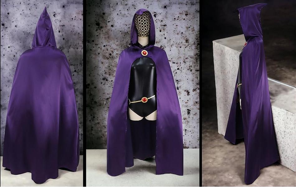 Women's Teen Titans Raven Cartoon Character Cosplay Jumpsuit with Purple Cloak & Belt, Halloween Easter Garment for Girls (Toys & Hobbies DIY Specialty Supply)