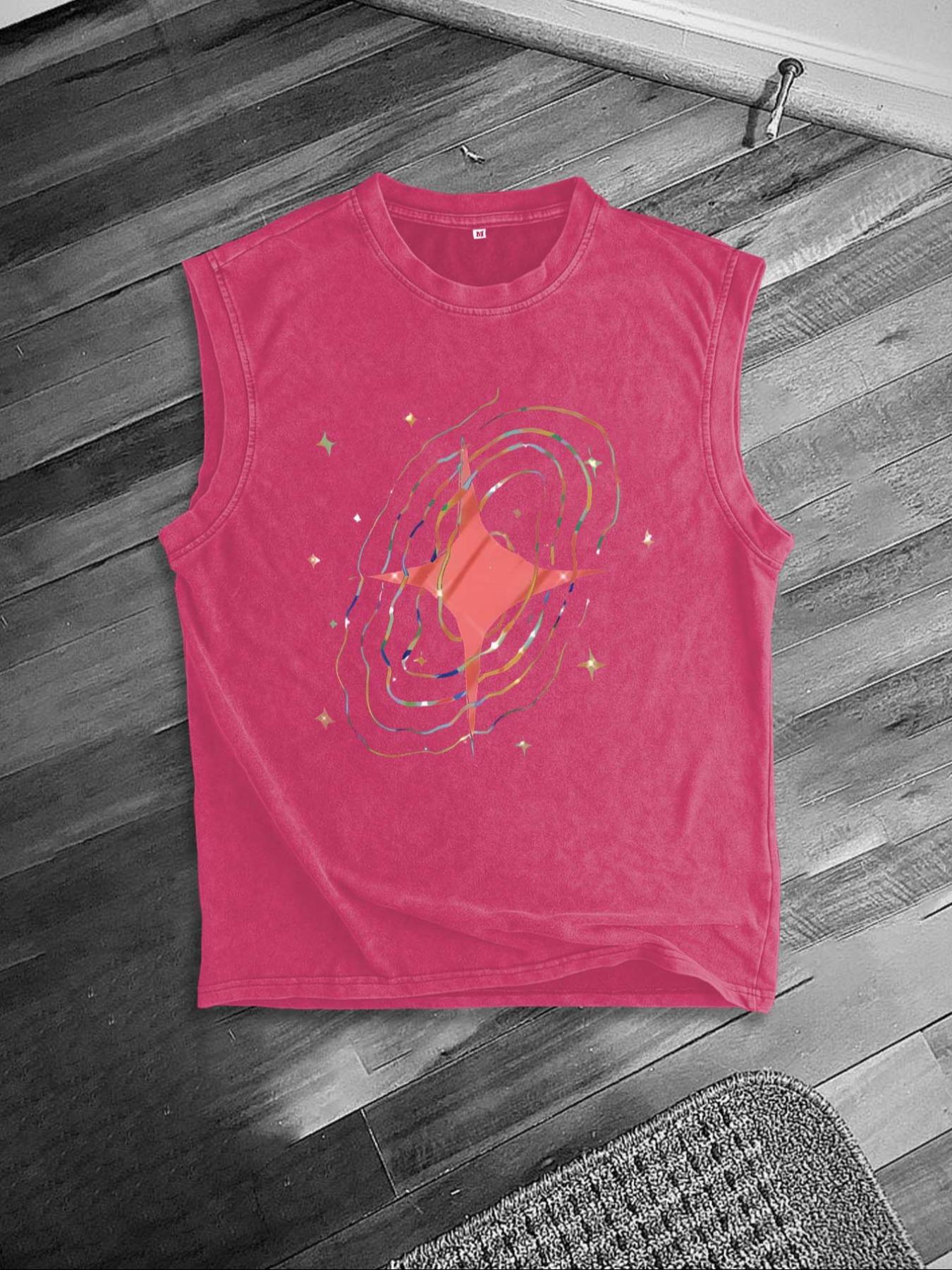 Men's Loose Galaxy Print Tank Top Vest, Casual Comfy Sleeveless Top for Daily Wear, Men's Clothes for All Seasons, Socks