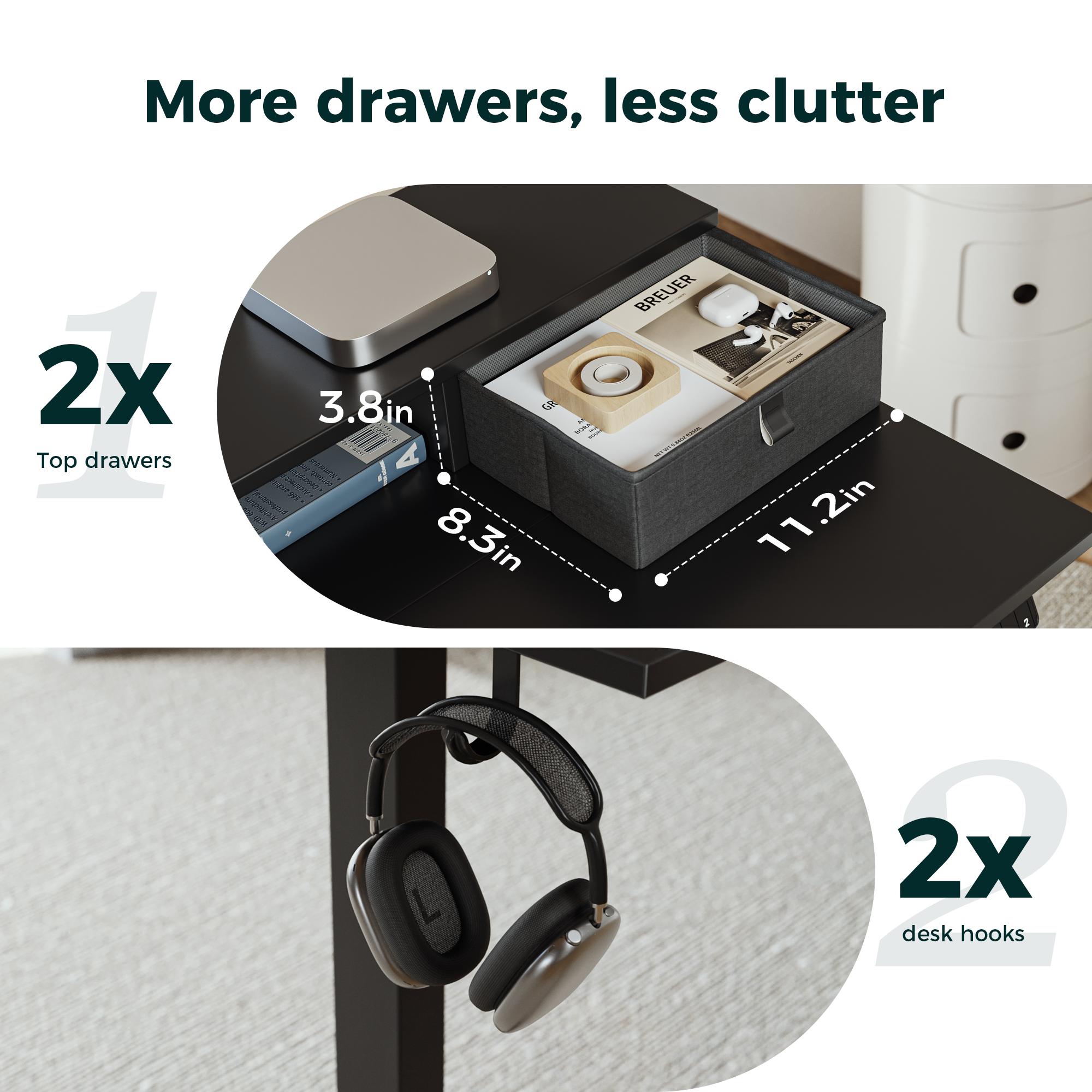 Electric Standing Desk with 2 Drawers, Height Adjustable Desk with 2 Memory Keys, Ergonomic Sit-Stand Computer Desk with Hooks for Home Office