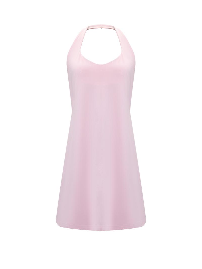 Women's Sleeveless Halter A-Line Backless Tank Dress, Casual Fitted Yoga Workout Running Dress, Spring Summer Fall Wear, Sports Sleeveless Dress
