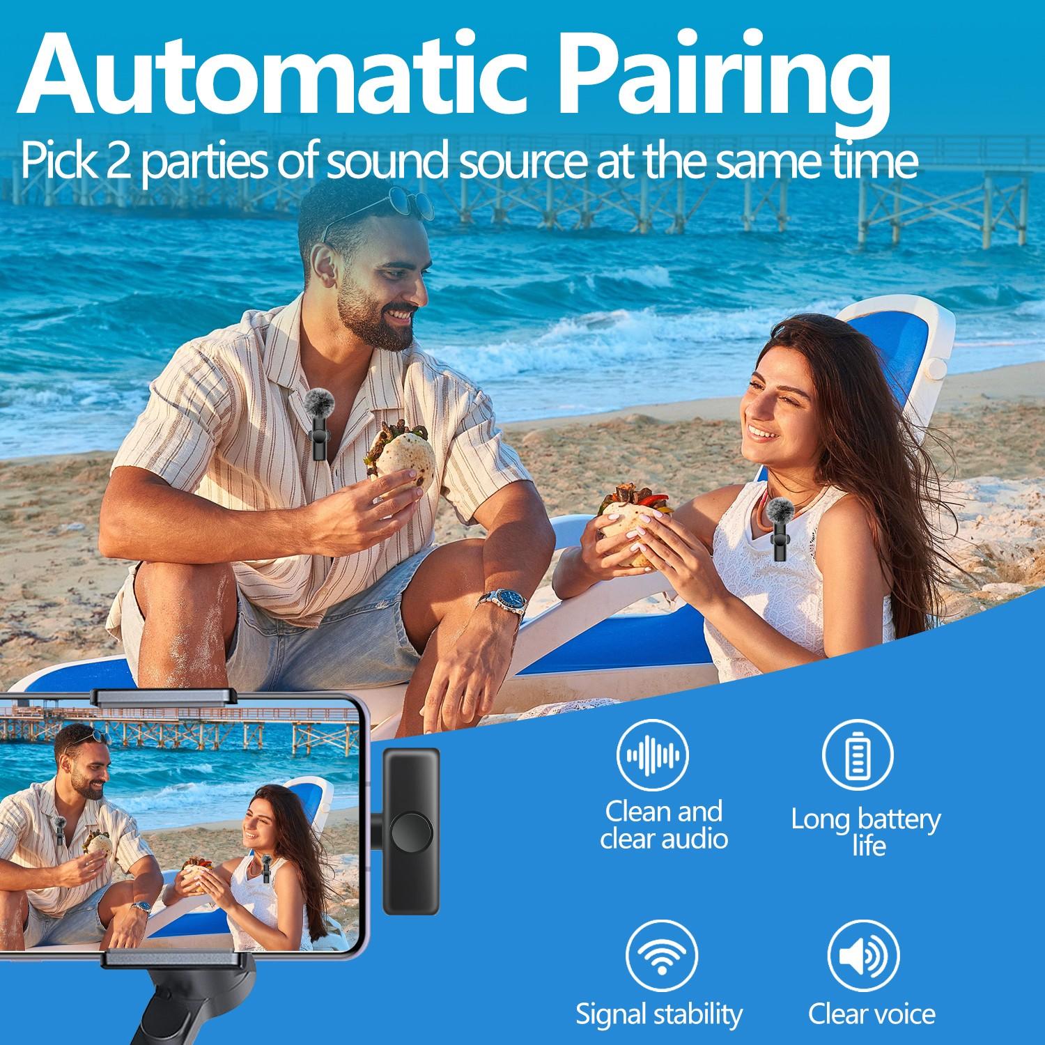 Wireless Mini Microphone for iPhone and Typec Interface, Bluetooth-compatible Lavalier Lapel Mic for Video Recording and Podcast, Plug and Play 2.4g Ultra-Low Delay for Interviews and Vlogs