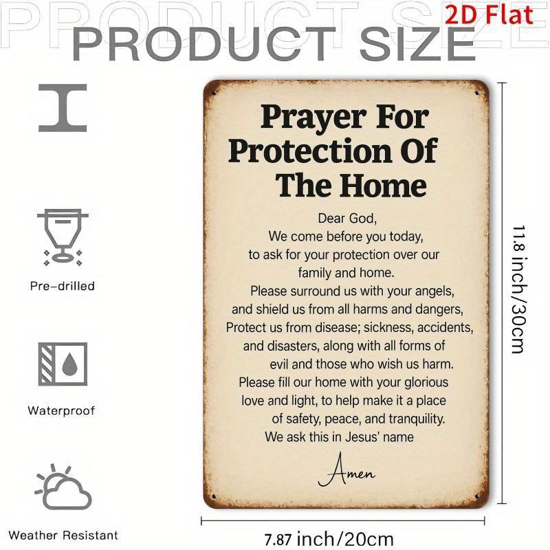 2D Flat Printing, 1Pc, Vintage Rectangular Iron Sign - Home Protection Prayer, Suitable For Porches, Living Rooms Or Outdoor Spaces, Office Artwork, Perfect Home Decor And Unique Gift Idea, 12X8 Inches.
