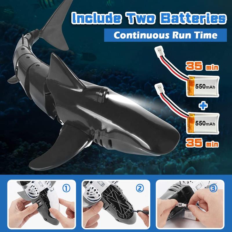Remote Control Shark Toys 1:18 High Simulation Scale Fish with Light for Lake Bathroom Pool 2.4g Electric RC Boat Birthday Couple Christmas Gifts