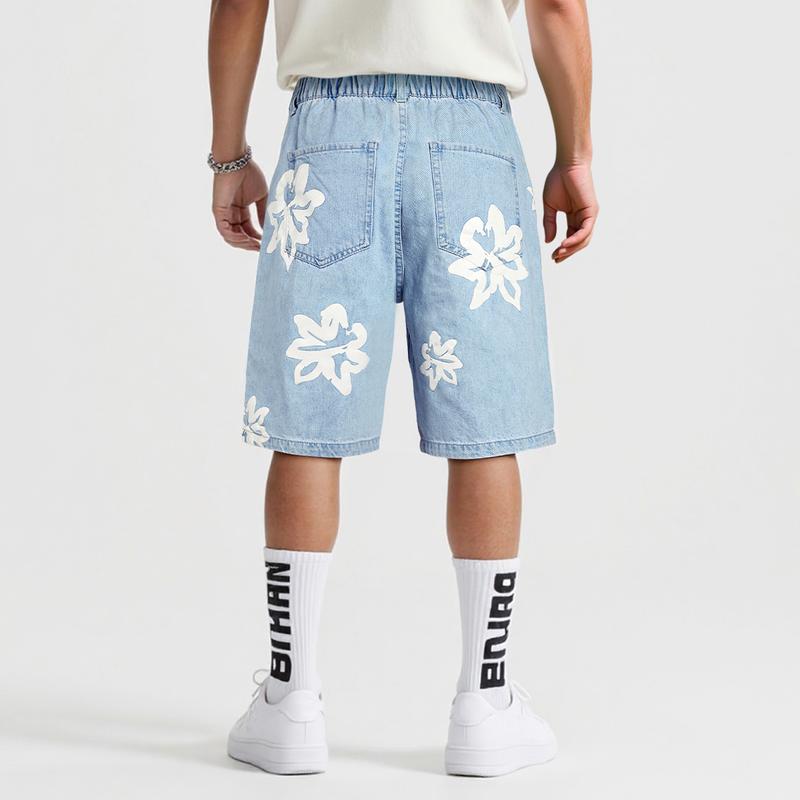 GINGTTO Men's Baggy Denim Shorts Printing Street Hip Hop Shorts Jeans Jorts Men Essentials New Shorts