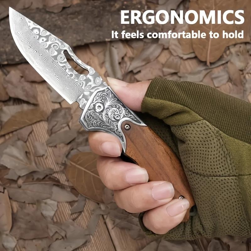 Damascus steel camping knife, chef's knife, solid wood handle, suitable for home kitchen, camping cooking barbecue, a gift for husbands, dads.