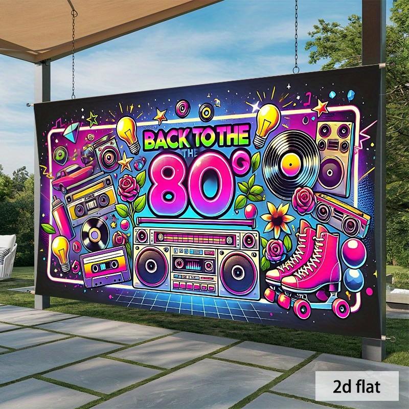 1pc Back to the 80s Retro Collage Party Banner - Vibrant  Polyester Background with Boombox, Cassette & Roller Skate Design for Birthdays, Weddings, Photo Studio Props, Home Decor, Event Decoration, Nostalgic Theme, Flat Lay Style, 2D Flat