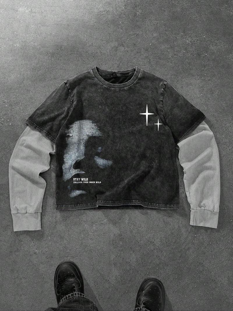 Unisex Fall Winter Patchwork Fitted Short Sleeve T-Shirt, Street Style Y2K Fashion, Perfect for Casual