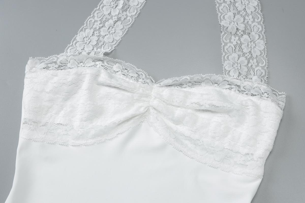 Halter Neck Double Layer Lace A-Line Dress Women's 2025 Summer New Casual Sexy Ruched Bust Party Club Dating Dress Beach Vacation Outfits Vibes Dress