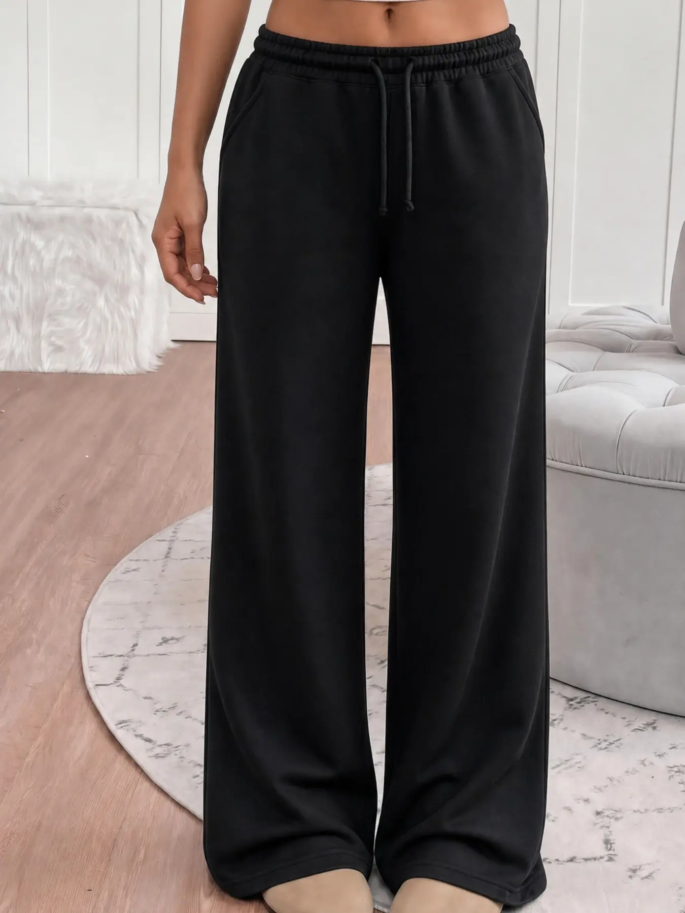 Junior High and High School Teen Girls Big Kids Casual Lazy Style Soft and Comfortable Draped Slim‑Fit Drawstring Sports Trousers, Slim‑Fitting and Versatile for Students, School, Holiday, Shopping, Daily Wear, All‑Season Versatile Style, 13‑16 Years Old