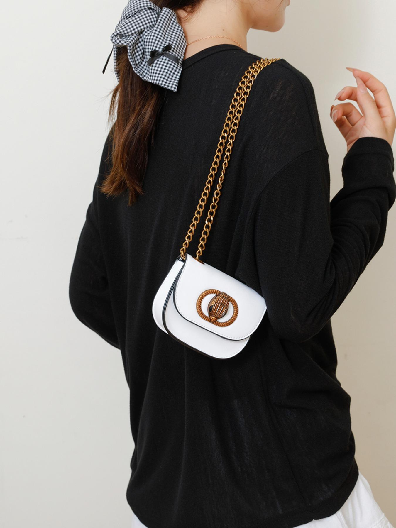 New Mini Chain Bag, Solid Color Flap Closure, Half Round Crossbody Bag, High-End Single Shoulder Fashion, Trendy Luxurious Handbag, Crescent Bag, Lightweight Crossbody Bag