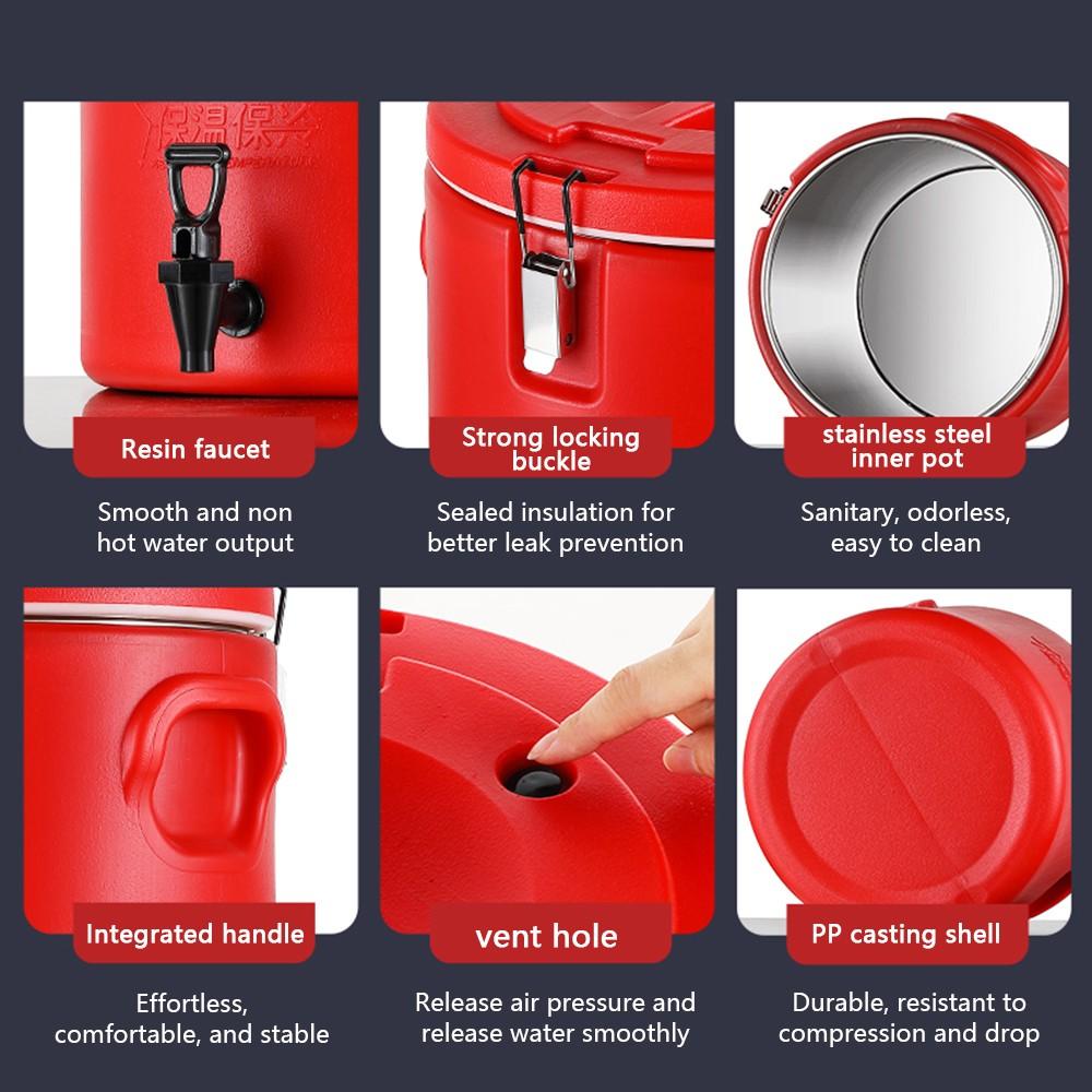 Multi-Functional Insulated Bucket, Lock-Closure Seal, Stainless Steel Inner Tank, Large Capacity Rice Porridge Soup Soybean Milk Container