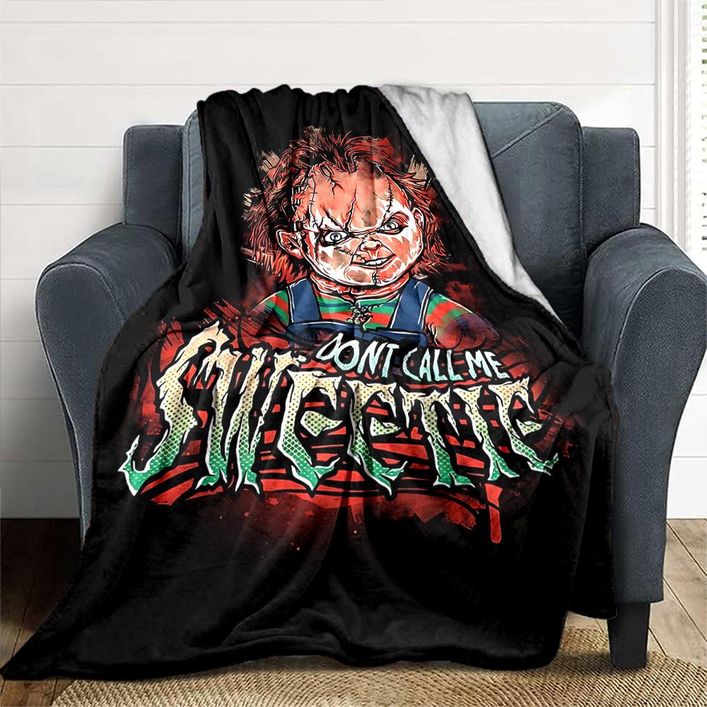 Chucky Quote Horror Graffiti All-Season Lightweight Anti-Pilling Urban Grit Fleece Throw Blanket - Child’s Play "Don’t Call Me Sweetie" Print, Multi-Size Plush Portable Sofa Nap Cover, Horror Movie Fan Gift