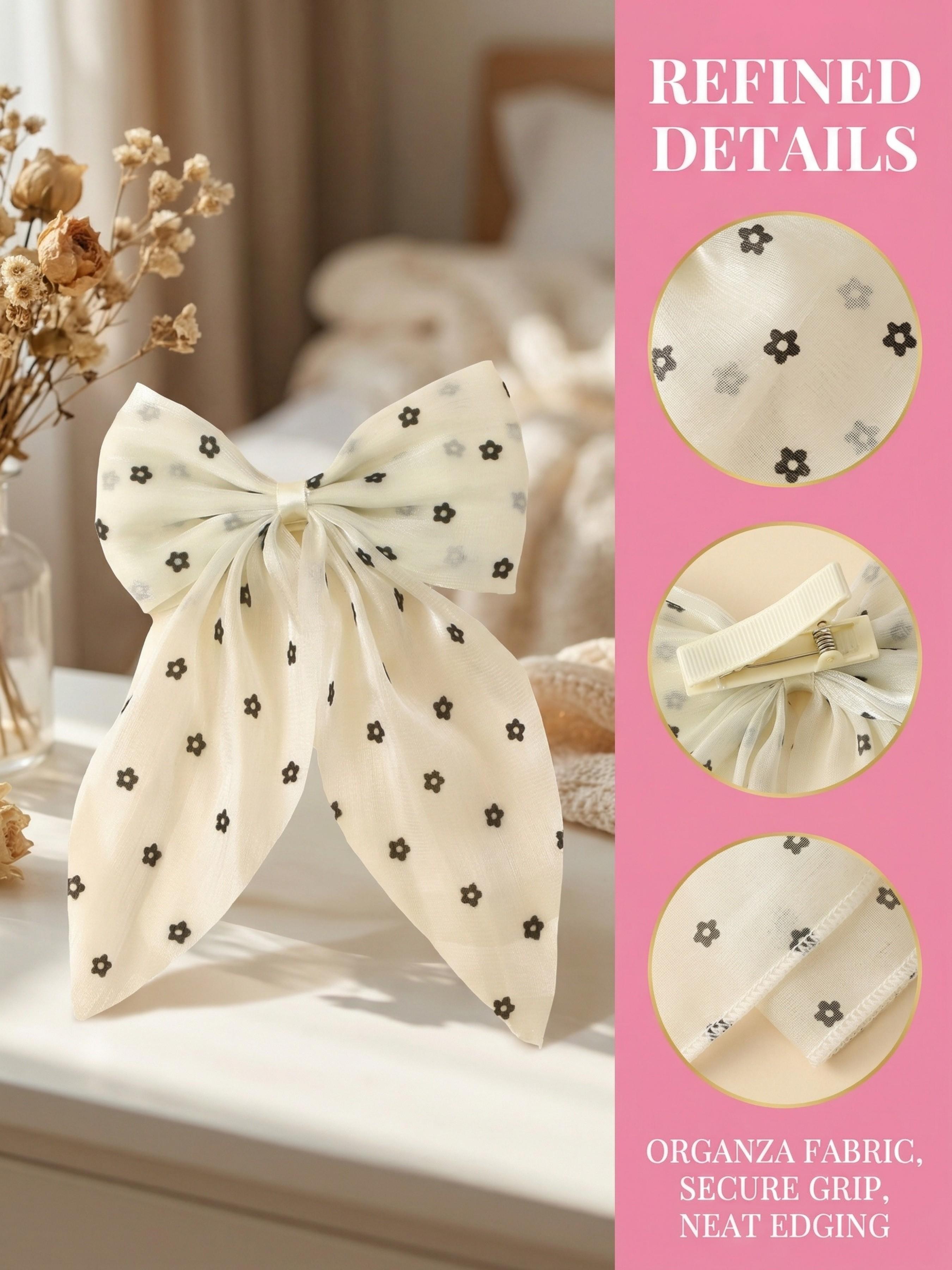 6/12/24/50pcs - Polka Dot Organza Bow Hairpins Set, Lace Silk Bow Hairpins, Duckbill Clips, Women's Headwear Accessories, Suitable for fashion-conscious girls, for daily outfits, parties, weddings as bridesmaids, school looks, etc.