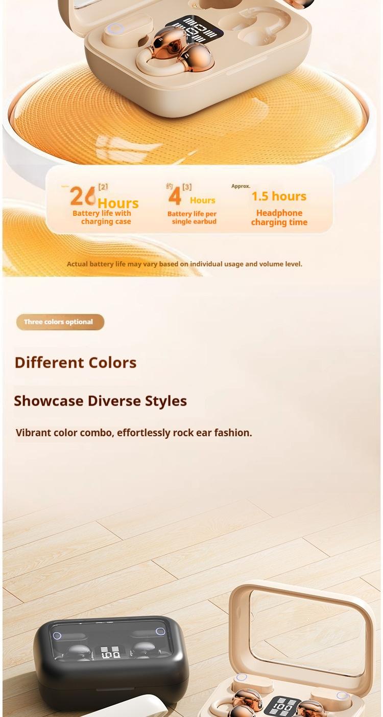 Hetoie 2026 Open-Back Bluetooth-compatible Earbuds, Wireless Headphones with Clear Mic, Type-C Fast Charging, Comfortable All-Day Wear