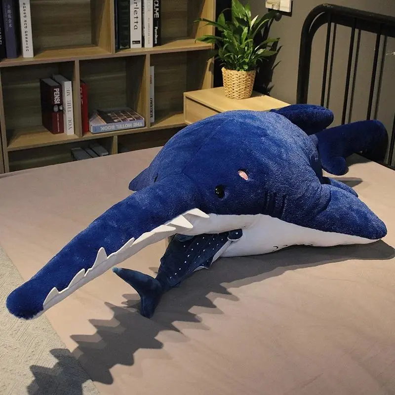 140cm Creative Sawtooth Shark Plush Toy Soft Stuffed Cartoon Long Mouth Fish Doll Bed Sleep Pillow Sofa Cushion Birthday Gifts