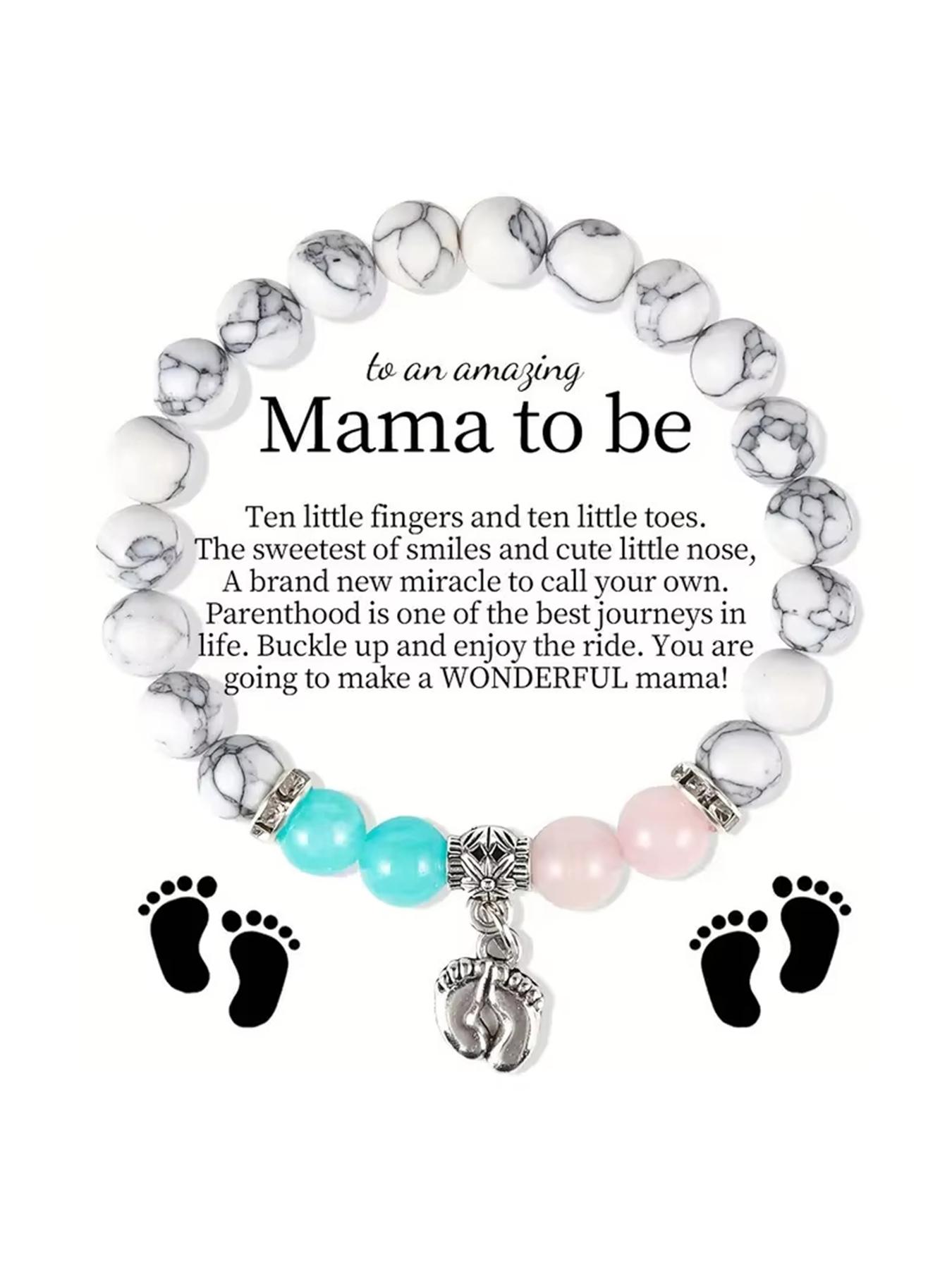 White turquoise footprint pendant bracelet - Mother's Day gift, pregnancy gift, gift for pregnant women, gift for new mothers, beaded bracelet for new mothers