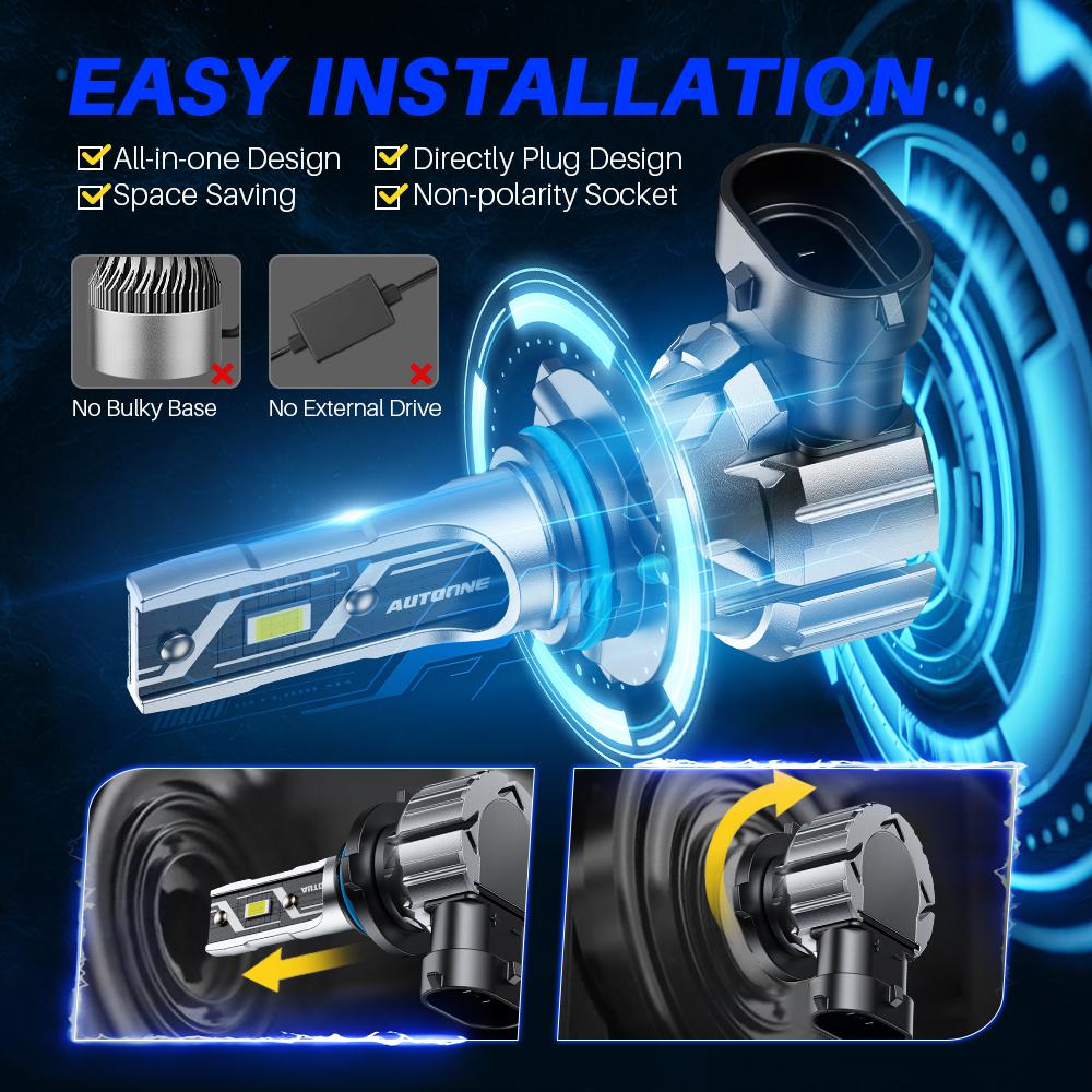 AUTOONE 9005/HB3 9006 H11 Bulbs Headlight Lights, 60W Super Bright 6000K Cool White, 1:1 Design, Plug and Play, LED Car Lights, Bulbs Kit, E3 Series Pack of 2 AUTOONE 9005/HB3 9006 H11 Bulbs Headlight Lights, 60W Super Bright 6000K Cool White, 1:1 Design, Plug and Play, LED Car Lights, Bulbs Kit, E3 Series Pack of 2