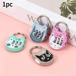 2pcs Cute Cat Luggage Padlock, Suitcase Backpack Password Lock, Cartoon Mini Keyed Padlock, Journal Notebook Handbag Code Locks